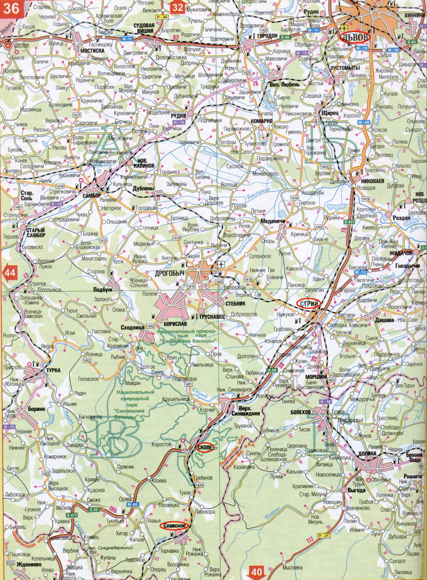 Карта львовской области подробная с мелкими населенными пунктами